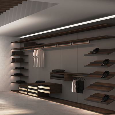Qualität  Sliding Door Master Walk In Closet Furniture Wood Aluminium With Linear LED usine