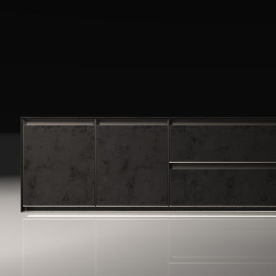 Luxus-Schwarzflutglas-Aluminiummodulare Küchenschränke für Villa